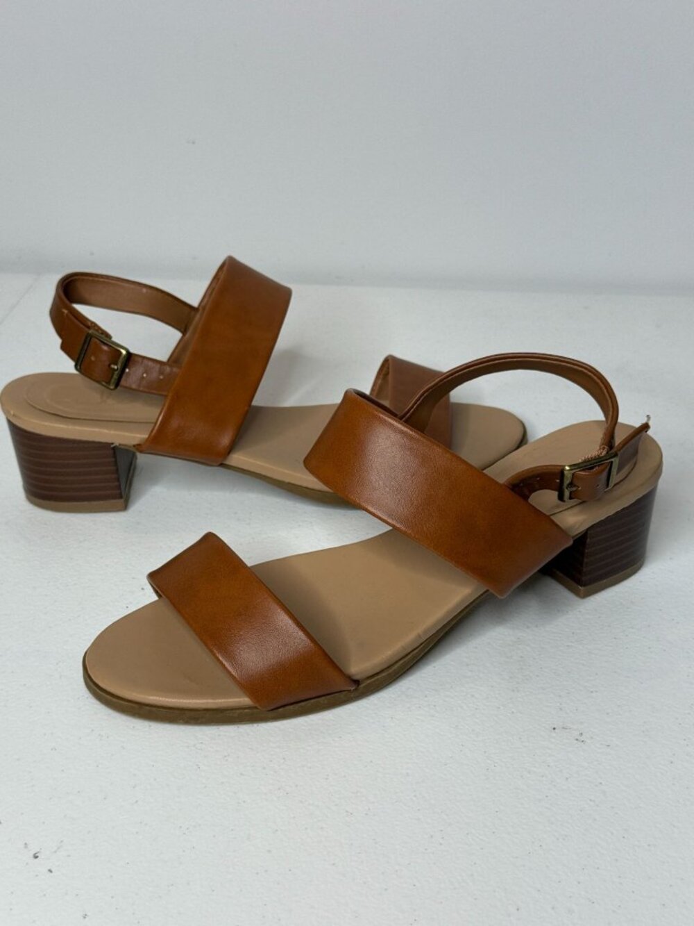 Lulus Brown Block Heel Sandals 6.5 Ankle Strap Minimalist Classic